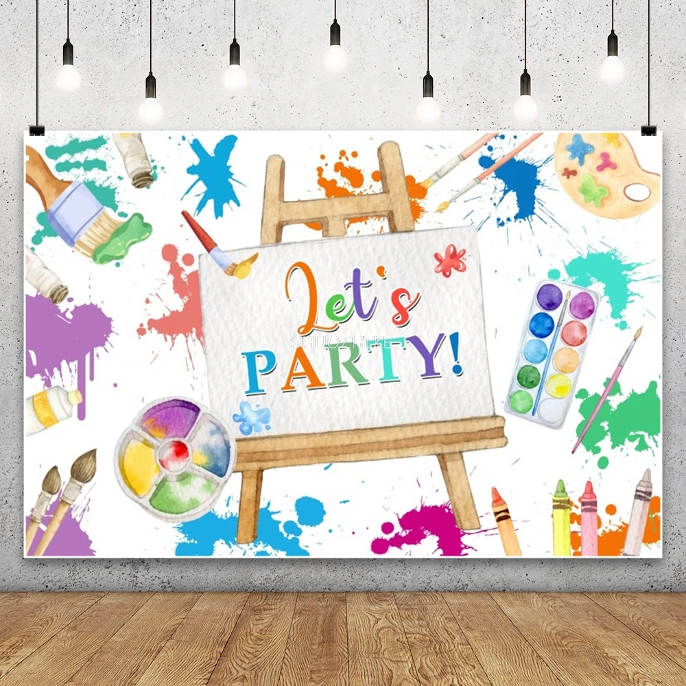 دعونا نطلاء فستان عيد الميلاد لخلفية التصوير الفوتوغرافي لفرشاة الحفلات الفنية الملونة على جدران الكتابة على الجدران