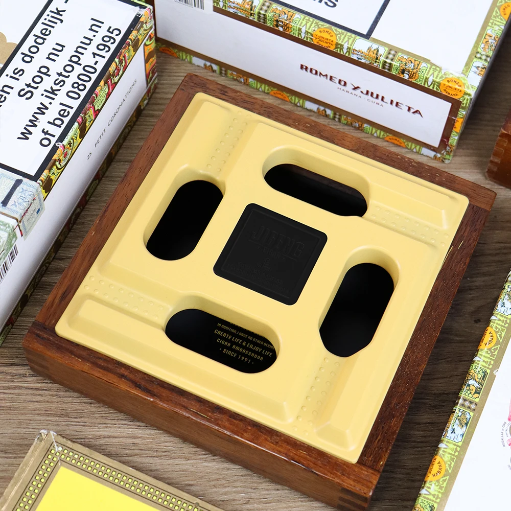 

JIFENG Wood Large Cigar Ashtray 4 Slot Ash Holder Luxury Outdoor Large Holder Living Room Square Cigar Accessories