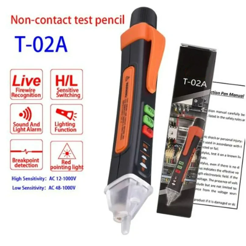 

T-02A Non-Contact Voltage Detector Electrical Tools Voltage Indicator Tester Pen Voltage Test Smart Breakpoint Finder 12-1000V