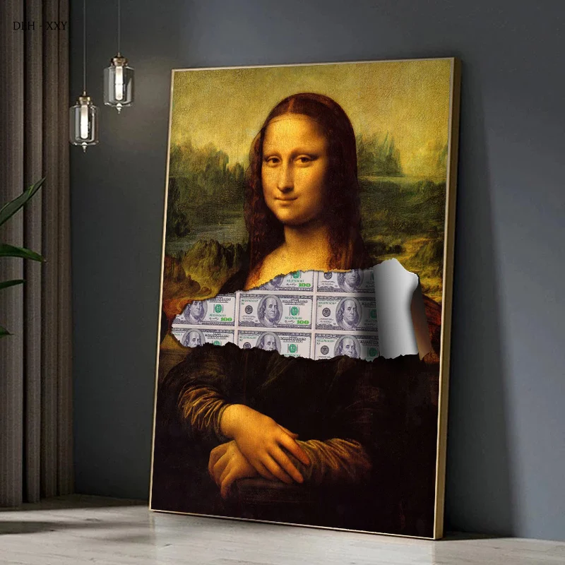 

Money Artwork Mona Lisa Canvas Painting Posters Famous Painting Character Wall Art Print Picture for Living Room Home Decor