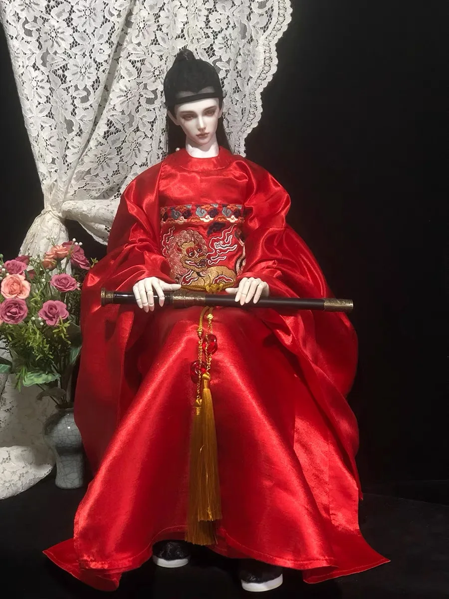 

Free Shipping 1/3 BJD Uncle Ancient Clothes, Official Lion Figure Embroidery Red Hanfu 1 Piece