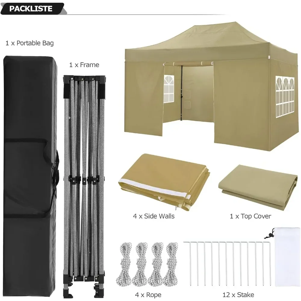 Toldo de alta resistencia con 4 paredes laterales extraíbles, toldo de 10x15, toldo de alta estabilidad, sombrilla para todo tipo de clima, 3,0, 100%