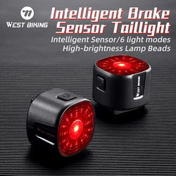 WEST BIKING Bicycle Smart Auto Brake Sensing Light Waterproof LED Charging Cycling Taillight Bike Rear Light Warn Bike Taillight