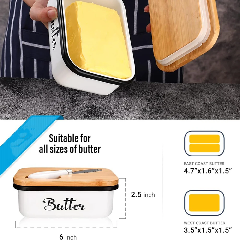 Butter Dish with Lid,Butter Dish for Countertop Metal Butter Keeper with Stainless Steel Butter Knife,Large Butter Container