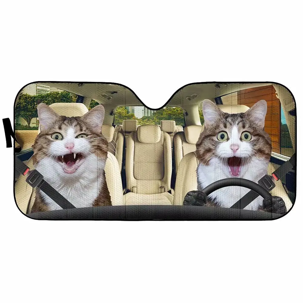 Tup Personalized Gift Funny Cat Animal Driver Car Sunshade for Lover Windshield Auto Front Window Interior Anti-Sunlight Automot