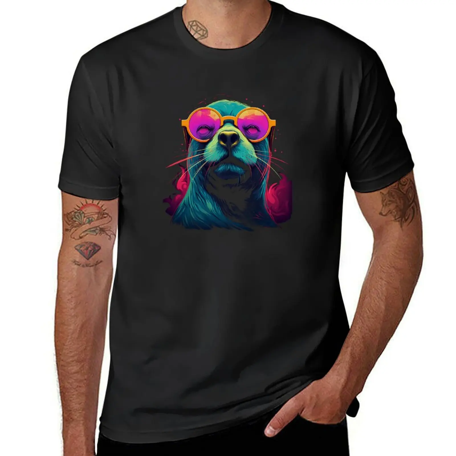 Seal with sunglasses, harbor seal, sea lion T-Shirt quick-drying graphics funnys slim fit t shirts for men