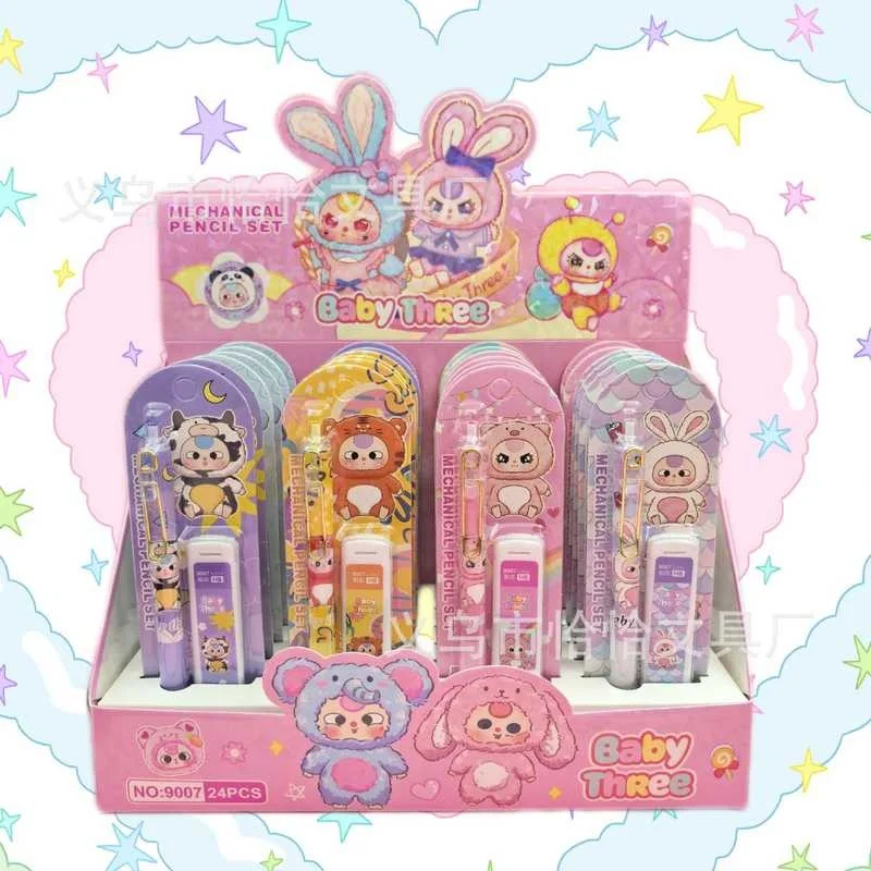 Baby Three 24Pcs Mechanical Pencil Cartoon Set Without Cutting Core 0.5Mm Press Mechanical Pencil Students Learning Stationery