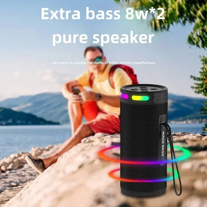 NUEVO Altavoz Bluetooth inalámbrico con luz RGB, altavoces duales, subwoofer, portátil para exteriores, altavoz impermeable portátil