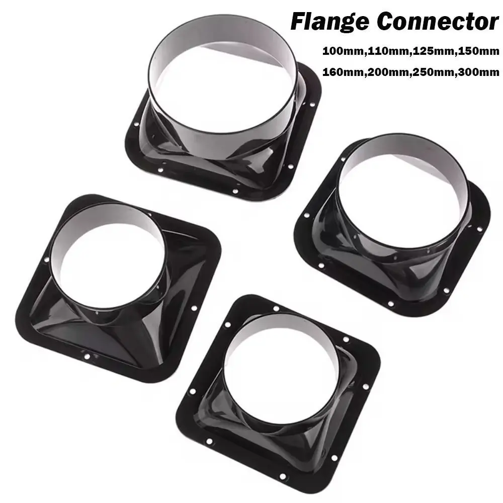 Conector de Parede ABS para Ventilador, Flange Preto 100-300MM, Conector de Tubo de Exaustão, Adaptador de Tubo de Ventilação