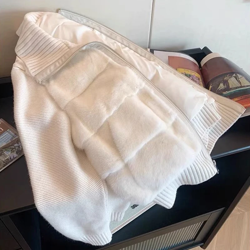 العلامة التجارية Withdn الشتاء المرأة محبوك الربط الجلود الفراء القطن Jaet الراقية ملابس خارجية علوية صغيرة Fraance Sle #4