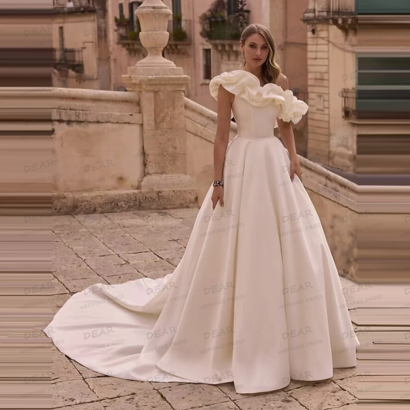 

Simple Women's Wedding Dresses One Shoulder A Line Bride Gowns Sleeveless Satin Formal 2025 Party Vestidos De Novia Customized