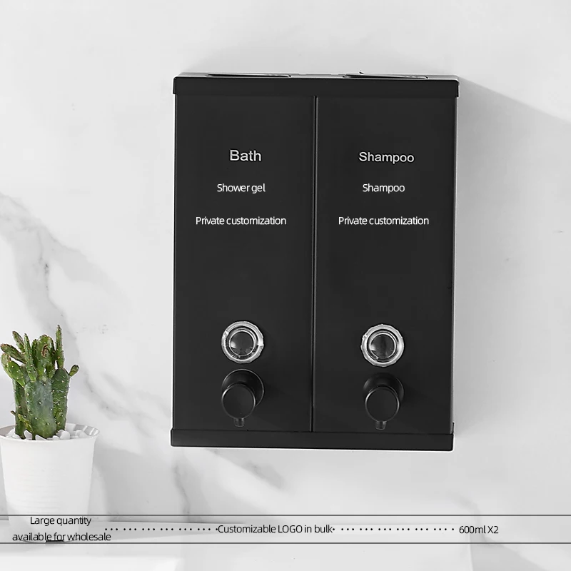 1500ml Bathroom Kitchen Hotel Black Wall Mount Hanging Stainless Steel Hand Shower Gel Shampoo Conditioner Liquid Soap Dispenser