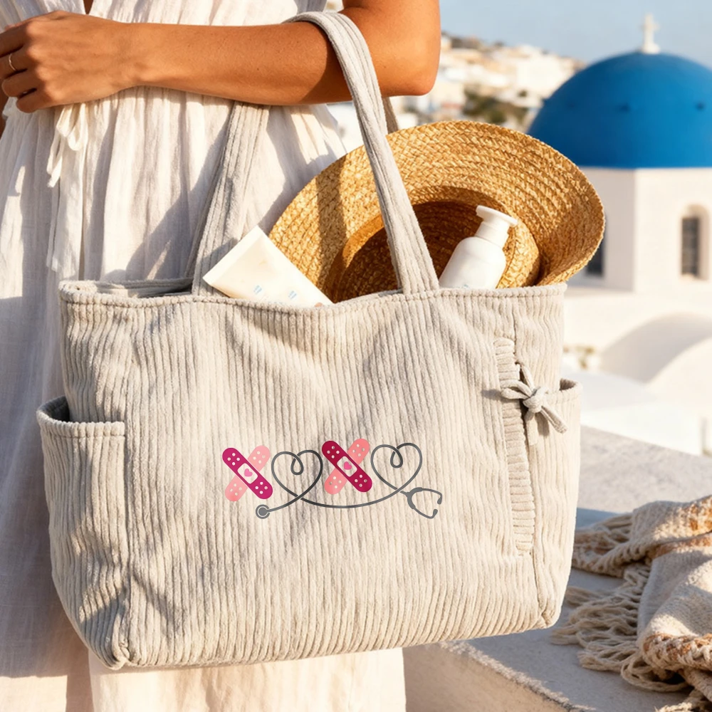 

Женская вельветовая сумка-тоут для медсестер, пляжная сумка через плечо, подарок на День медсестер, День доктора, День матери, для путешествий, работы, шопинга