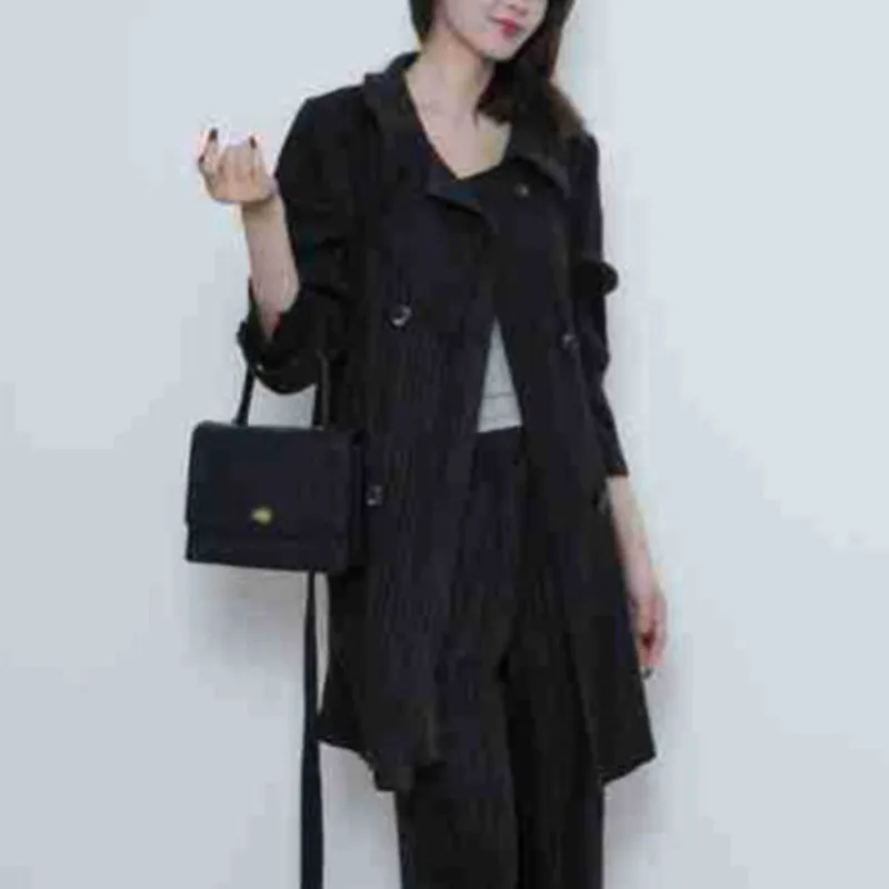 YFPF automne hiver laine plissée veste femmes mode couleur unie revers bouton ceinture froncé taille manteau décontracté nouveaux vêtements