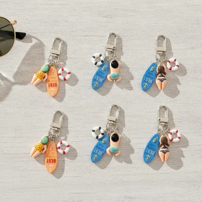 Cute Swimming Cartoon Keychains Summer Surfboard Lifebuoy Charms Lightweight Key Holder Lovely Gift for Surfing Hobbyists