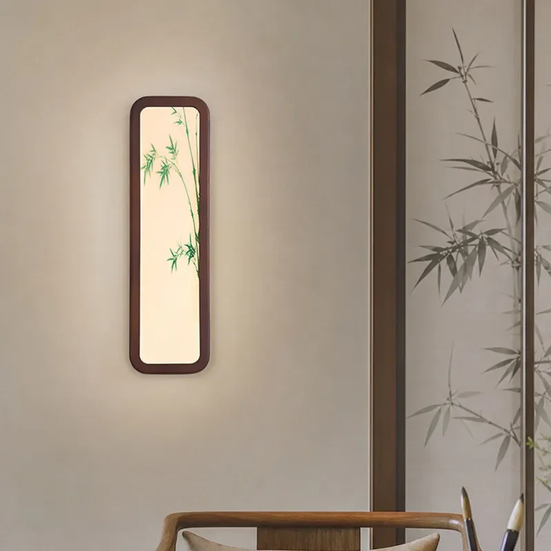 New Chinese Style Solid Wood Wall Lamp Zen Aesthetic Bedroom Bedside Light Antique Living Room Background Decor Corridor
