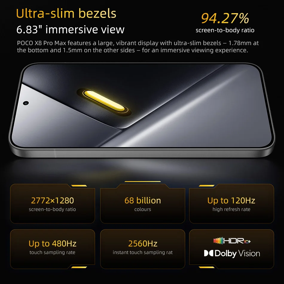 POCO X8 Pro Max 256GB 512GB Cellphone 6.83" 1.5K 120Hz Display Dimensity 9500s NFC 8500mAh 100W HyperCharge 50MP Global Version