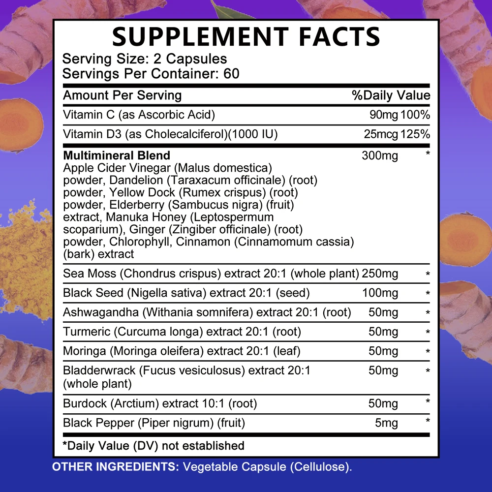 Sea Moss Supplement - Supports Thyroid Health, Antioxidant, Anti-aging, Improve Immunity, Detox, Beauty Health