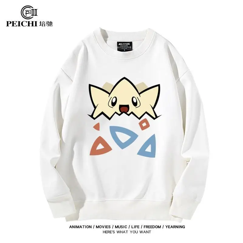 Pokemon Togepi Hoodie Kawaii Colorful Cartoon Eggshell Pullover Hoodie Cotton Round Neck Tops Men Women Sweater Autumn Clothes