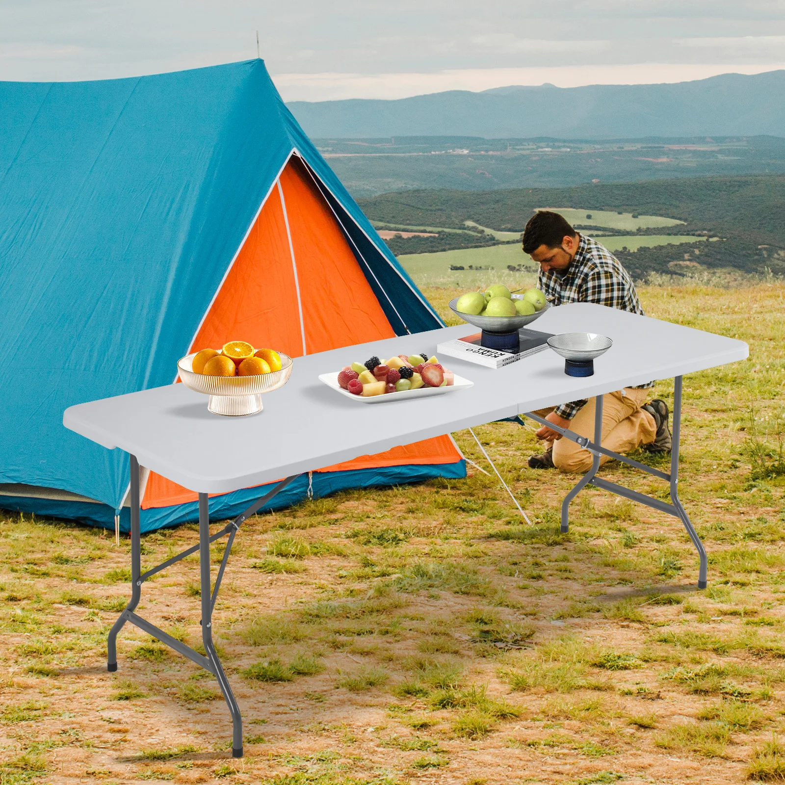 JHK البلاستيك المحمولة للطي في الهواء الطلق طاولة داخلية الثقيلة طاولة قابلة للطي مع مقبض حمل قفل أمان للتخييم نزهة #1