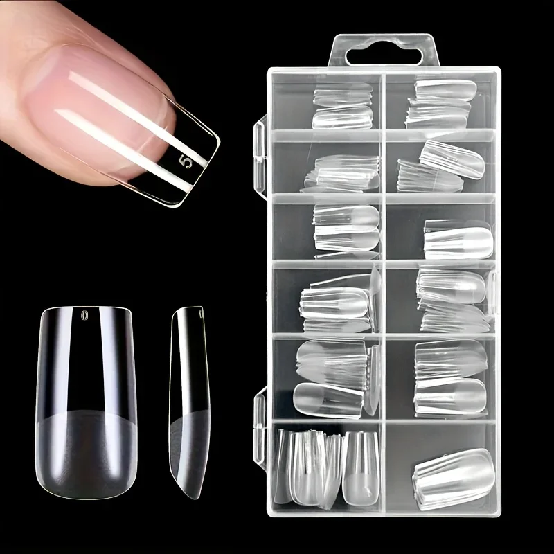 

120pcs Medium Square Acrylic Nail Tips - Half Matte, Full Cover Pre-Shaped Soft Gel Tips for DIY Manicures & Salon Use, Transpar