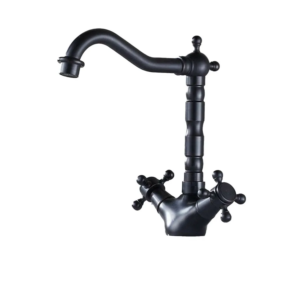 

Black Oil Rubbed Brass Bathroom Kitchen Basin Sink Faucet Mixer Tap Swivel Spout Dual Handles One Hole Deck Mounted msf076