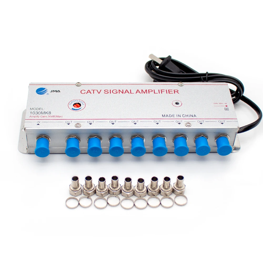 Amplificador de sinal analógico e digital, sinal de tv booster, catv, 1 em 8 out, 30db, 1030mk8, 220v