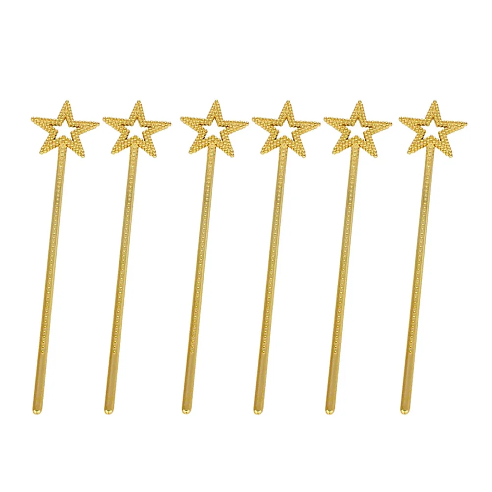 

6pcs 6 Pentagram Fairy Wands Gold Star Plastic Kids Princess Party Props Wonderland Accessories