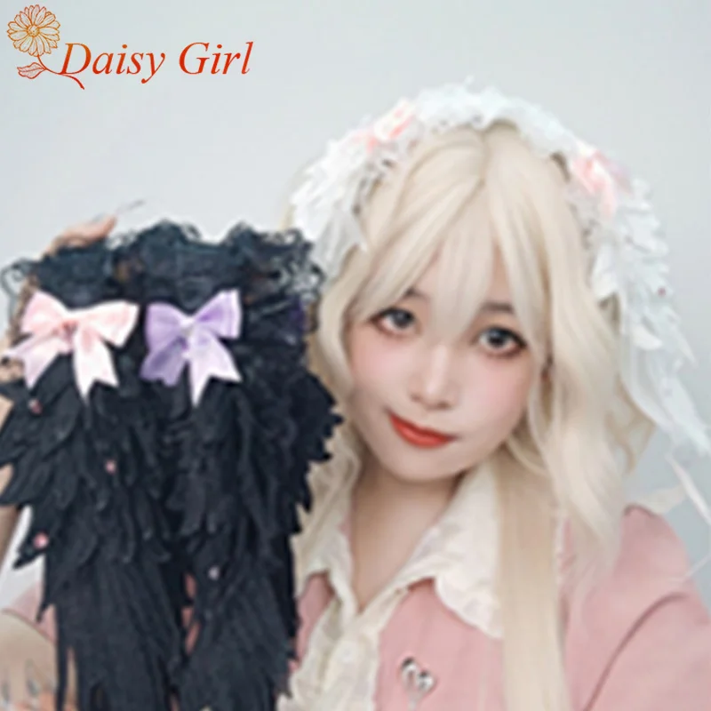 

New Sweet Bow Angel Wings Hairband Lace Small Diamond Headdress Dark Gothic Lolita Wings Hair Accessories