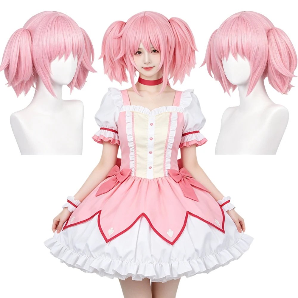 Pink Twin Tail Cosplay Wig, Short Fluffy Synthetic Hair with Bangs Style Anime Wig for Party Comic Con Game Character Costume