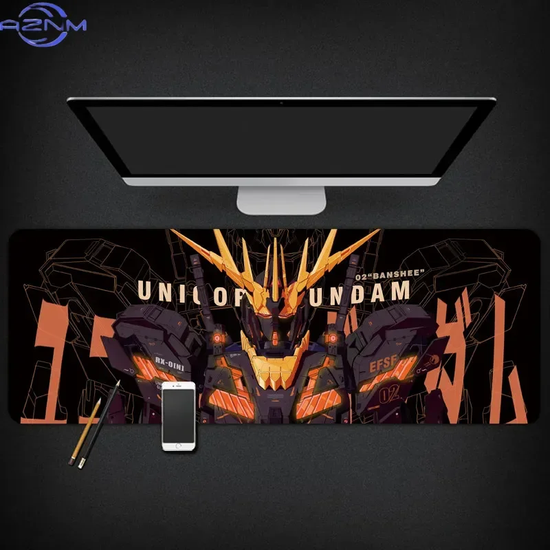 Anime Gundam Banshee Large Mousepad, Rubber Non‑Slip Extended Gaming Desk Mat, Waterproof Anti‑Fray Mouse Pad for PC Laptop Home