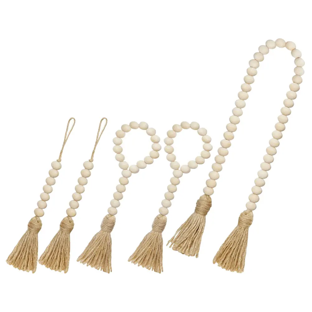 5Pcs Wooden Beads Decor String Hanging Ornament for Home Office Bookstore Bohemia Style Wall Hanging Beaded Garland Housewarming