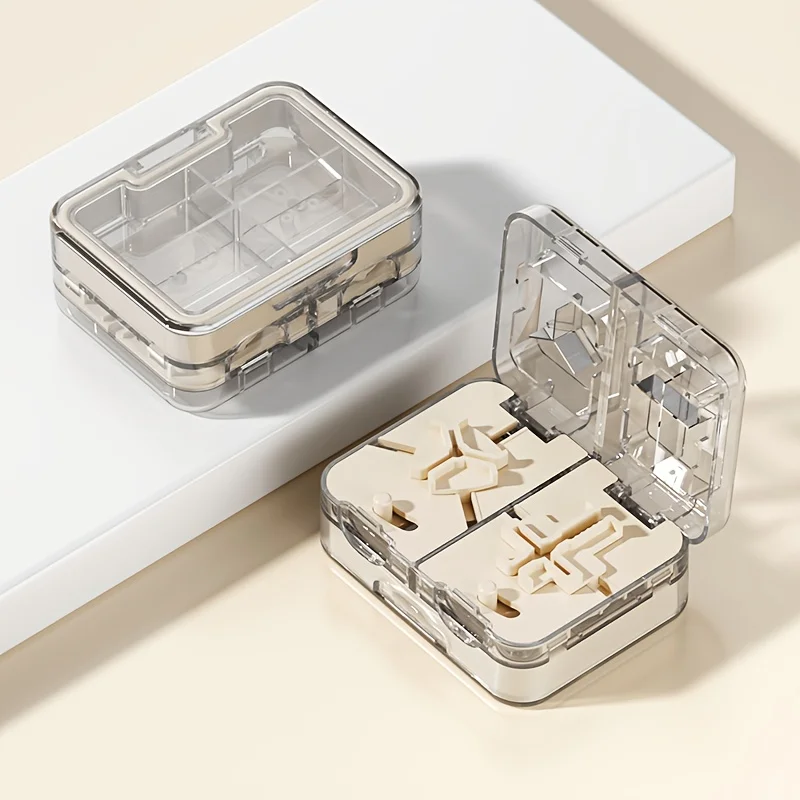 

Pill Cutter with 4 Compartment Medicine Organizer Case Double-Layer Tablet Storage Box for Half/ Third/ Quarter Vitamins Cutting