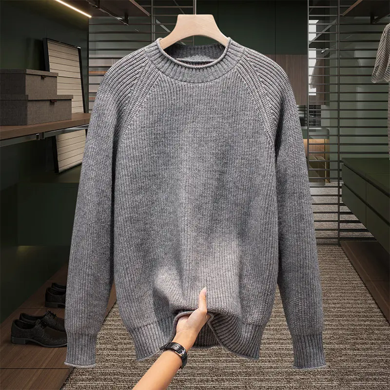 

Ele Lazy Knitted Wool Sweater Men's Casual round Ne Loose Fit Color Inner Wear Comfortable Breathable Long Sve