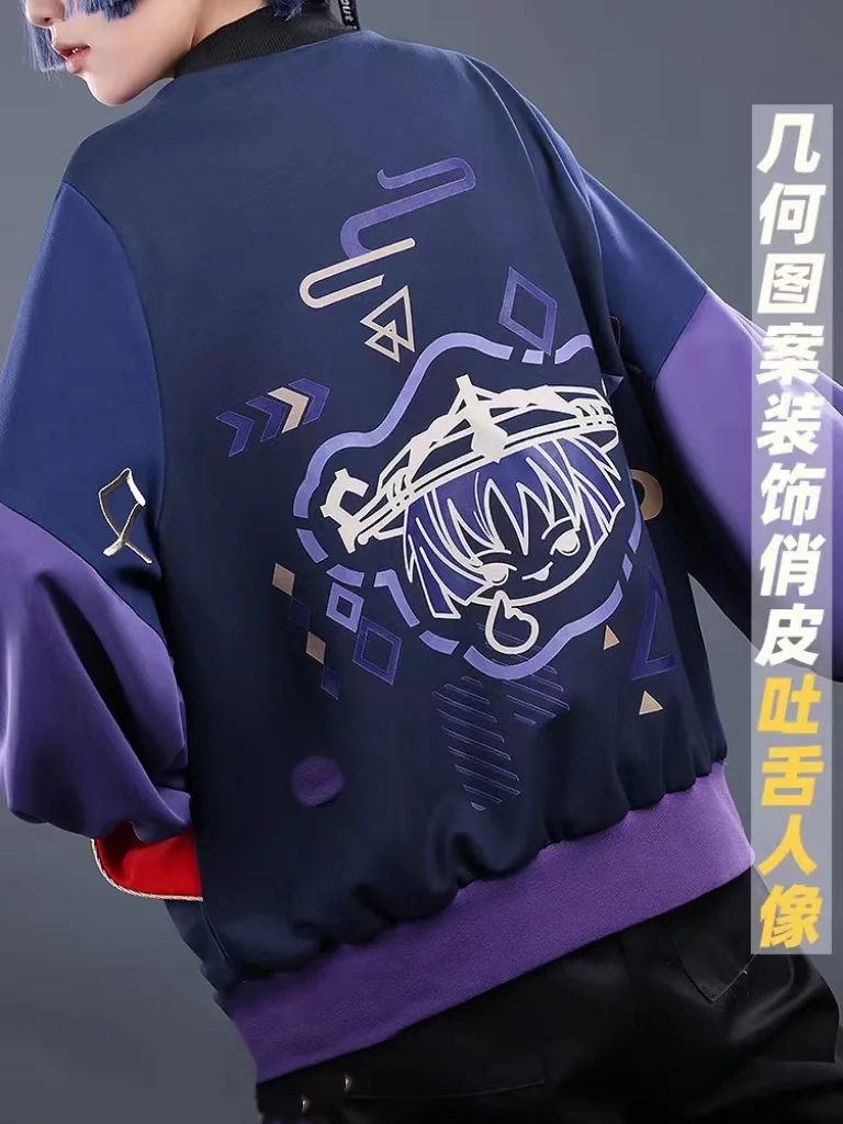 Genshin Impact Zipper Jacket Hoodies Anime Scaramouche Cosplay Pullover Patchwork Bomber Coat Sportswear Tracksuit Clothes