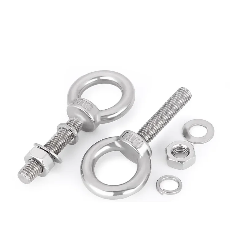 304 Stainless Steel M10 M12 M14 M16 M18 M20 M22 M24 M27 M30 Eyebolts with Nut Washer Marine Lifting Eye Ring Screws Set