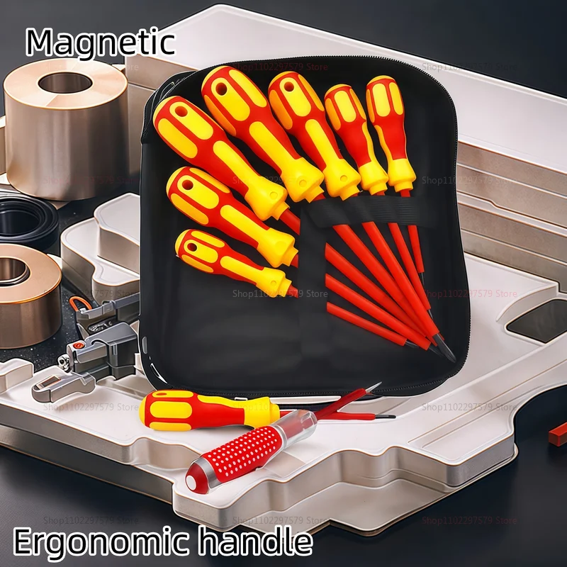طقم أدوات يدوية للكهرباء طقم مفك براغي معزول مغناطيسي متعدد الوظائف مع لقم مشقوقة فيليبس للعمل الكهربائي
