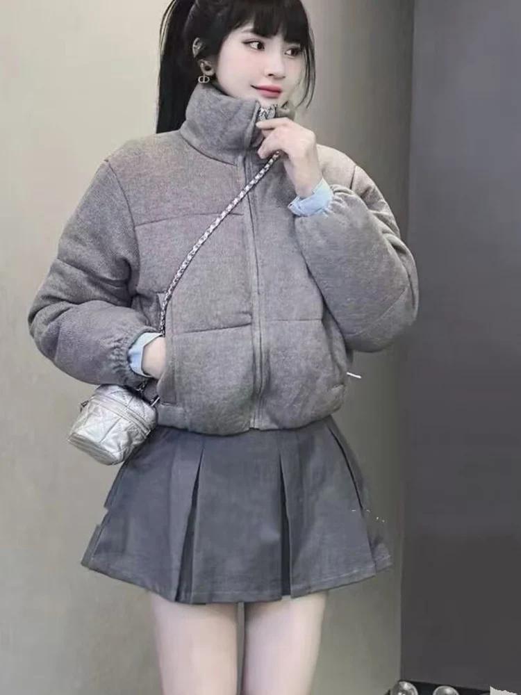 

Новая осенняя женская одежда: теплая хлопковая куртка из трикотажной ткани во французском стиле европейского и американского французского дизайна с воротником-стойкой