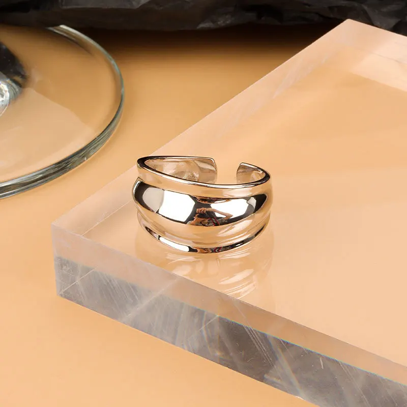 

925 Sterling Silver Simple Geometric Wide Surface Open Adjustable Rings For Women Fine Jewelry Accessories