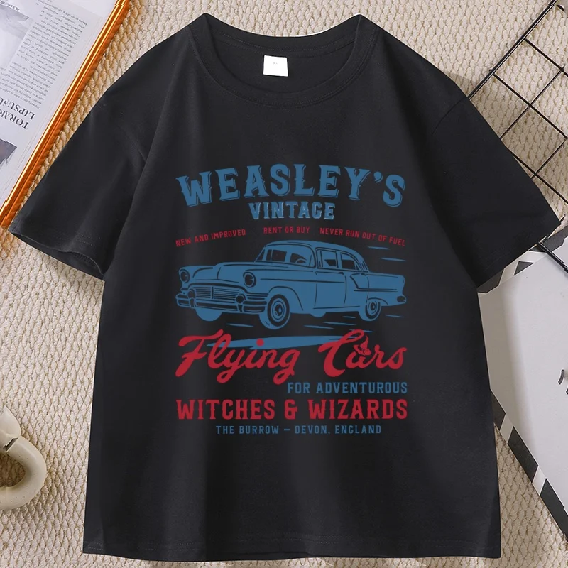 Weasley's Vintage Flying Car T-Shirt Magic Car Tee Short-sleeved Man Clothes Fashion Designer Cotton O-neck Tshirts Unisex