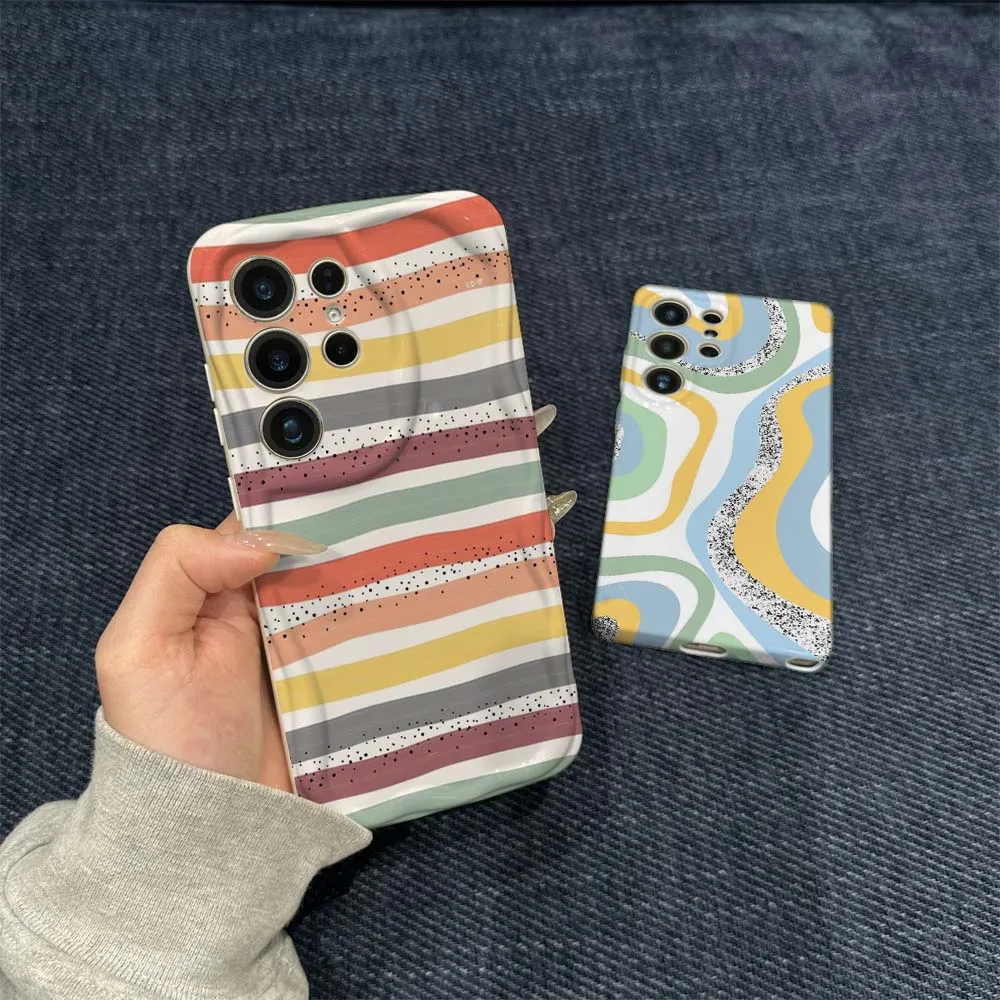 Artistic Color Line Pattern For Samsung Galaxy S21 S23 S24 S25 S26 FE Lite Plus Ultra 5G Wave Oil Film Phone Case