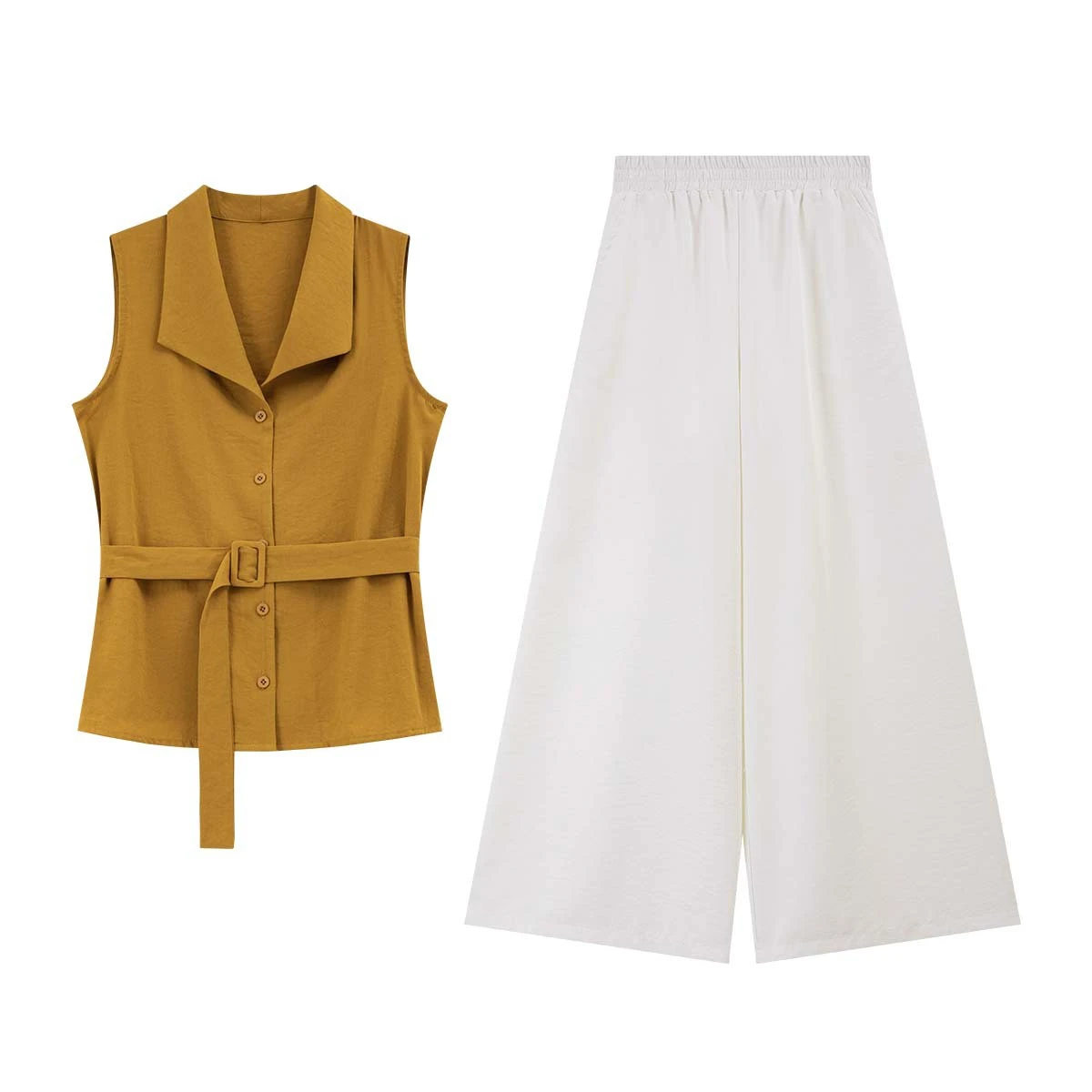 VIMLY Women Summer Commuter Suit 2026 New Sleeveless Shirt White Nine-point Wide-leg Pants 2 Piece Set Office Lady 31016 - view 6