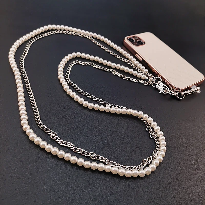 Crossbody Hanging Chain Pearl Pendant Mobile Phone Lanyard Love Phone Shell Universal Strap Chain Bag Shoulder Anti-lost Rope