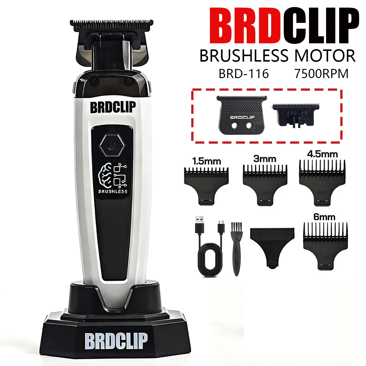 

BRDCLIP Brushless Motor 7500RPM Professional BRD 116 Hair Trimmer DLC Scalelike Blade Base Charger Men's Hair Clipper Barbershop