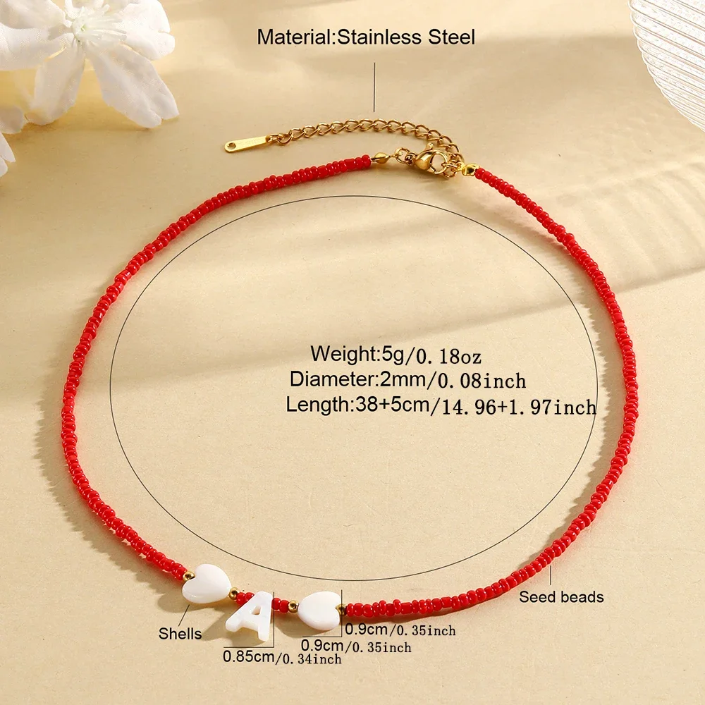 26PCS Bohemian Style Choker Neck Women Necklace Beike Initial Letter Red Rice Bead Necklaces Women's Jewelry Birthday Gift Trend