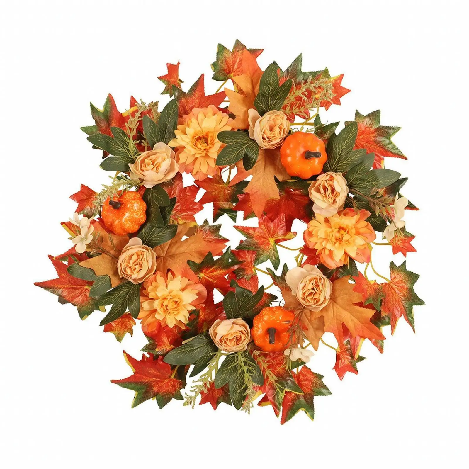 Mixed Color Wreath Artificial Fall Door Hanging with Maple Leaf Foliage and Peony Flowers for Seasonal Home Decor