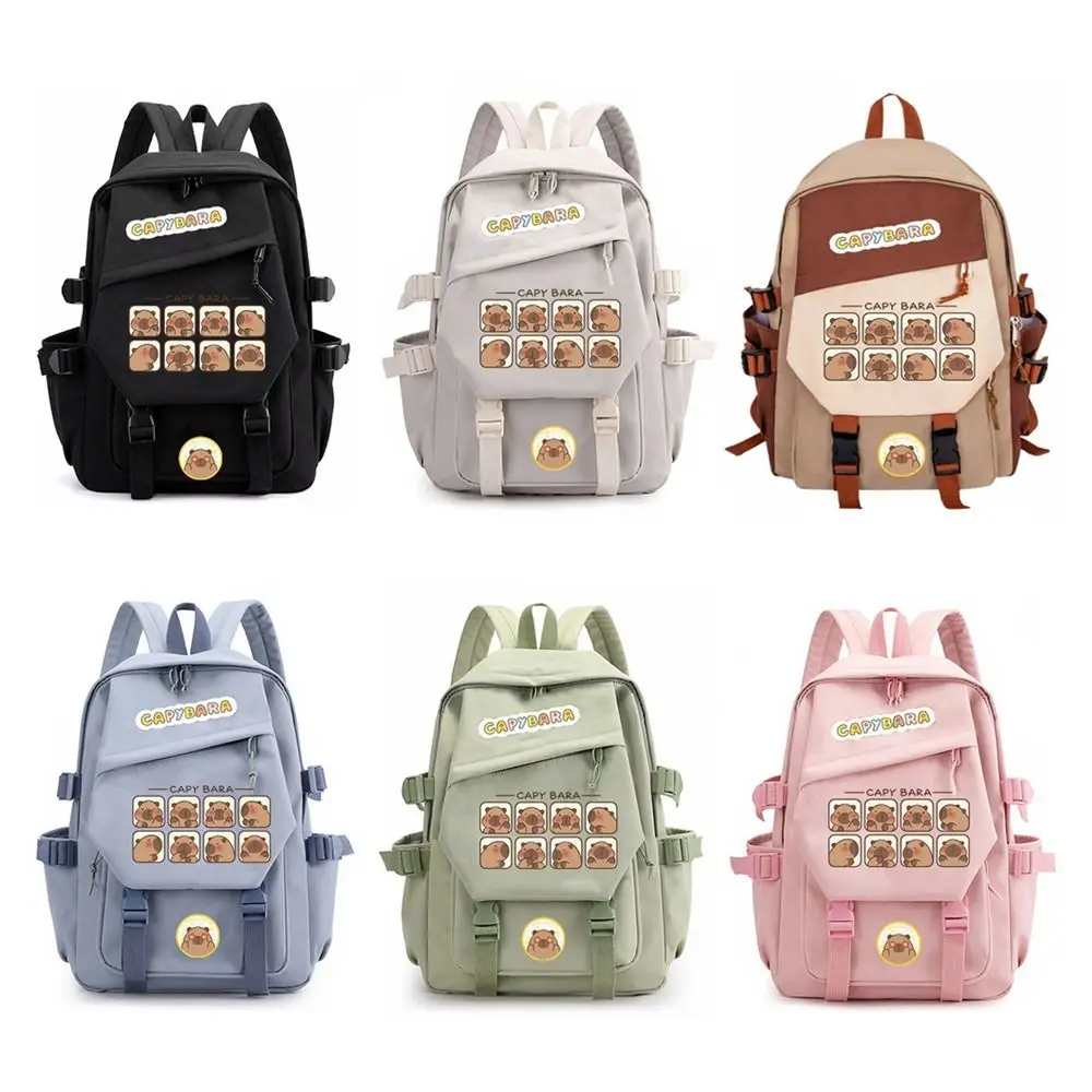 Cartoon Large Capacity Capybara Backpack Nylon Multi-layer School Backpack Multipurpose Stain-resistant Book Bags