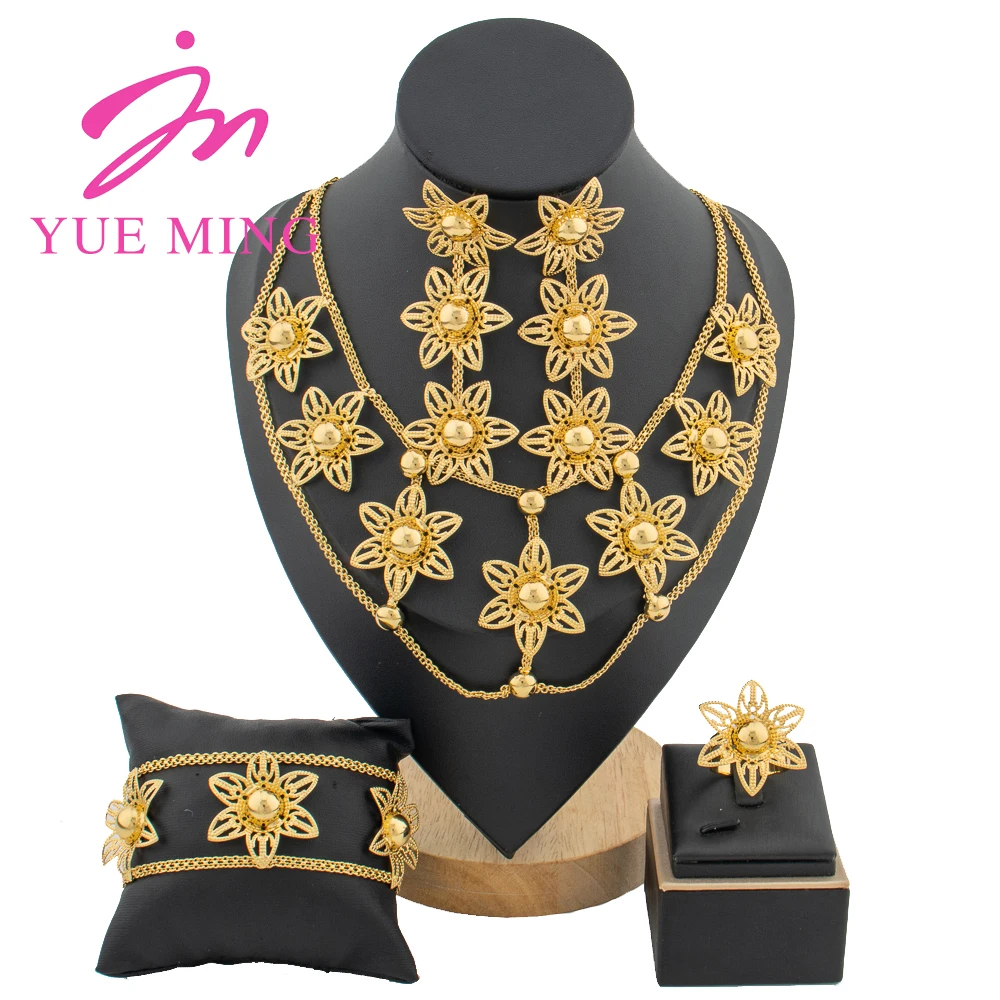 

YM Women's Jewelry Set Dubai Gold Plated Necklace Bracelet Ring Flower Pendant Luxury Earrings Wedding Gifts Jewelry Accessories