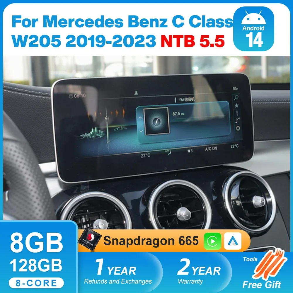 

CarPlay Wireless For Mercedes Benz C Class W205 GLC X253 2019-2023 Radio IPS Screen Android 14 Auto Multimedia Player Navi DSP