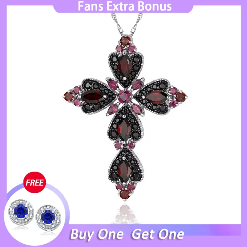 

GZ ZONGFA 8.8ct Natural Rhodolite Gemstone Black Spinel Cross Pendant Necklace 100% 925 Sterling Silver For Women Fine Jewelry